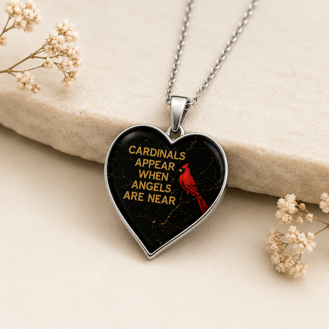 Cardinals Appear When Angels Are Near Necklace – Memorial Cardinal Heart Pendant