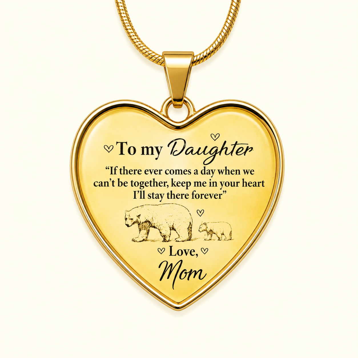 To My Daughter Heart Necklace from Mom – Polar Bear Mother & Cub Forever in My Heart Gift