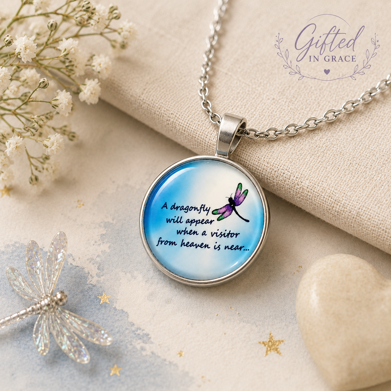 Dragonfly From Heaven Necklace – Memorial Sympathy Gift