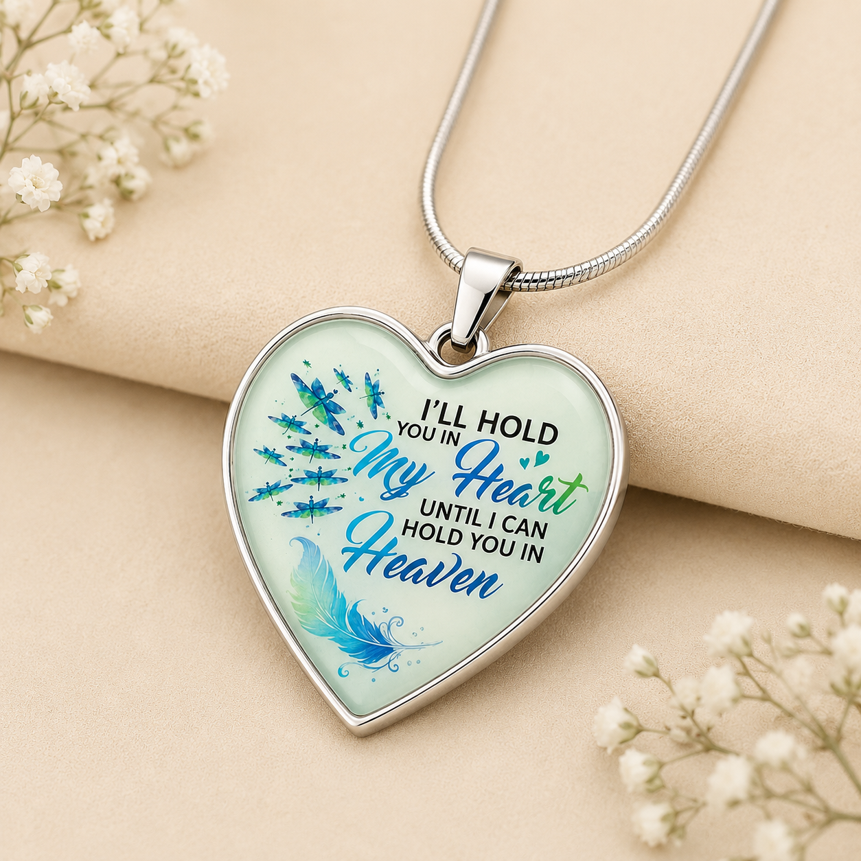 I'll Hold You in My Heart Until I Can Hold You in Heaven Necklace – Dragonfly Memorial Pendant