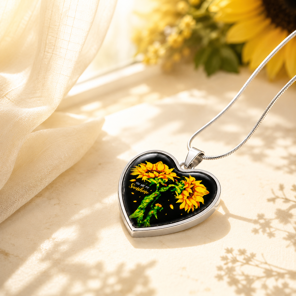You Are My Sunshine Necklace – Sunflower Heart Pendant Gift