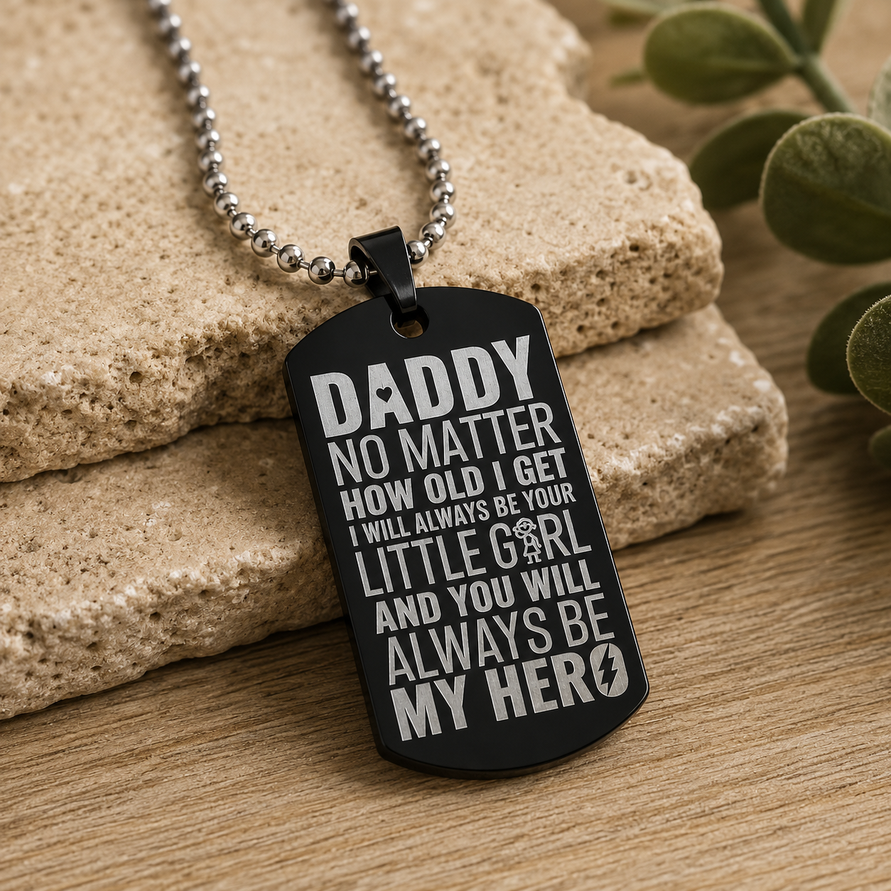Daddy My Hero Dog Tag Necklace