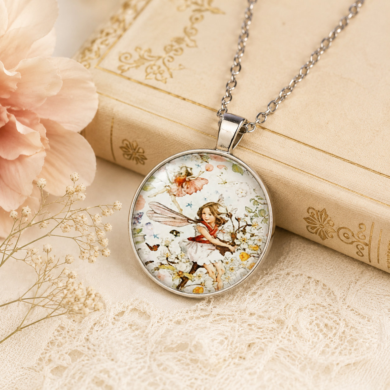 Enchanted Fairy Garden Necklace – Whimsical Fairy Pendant