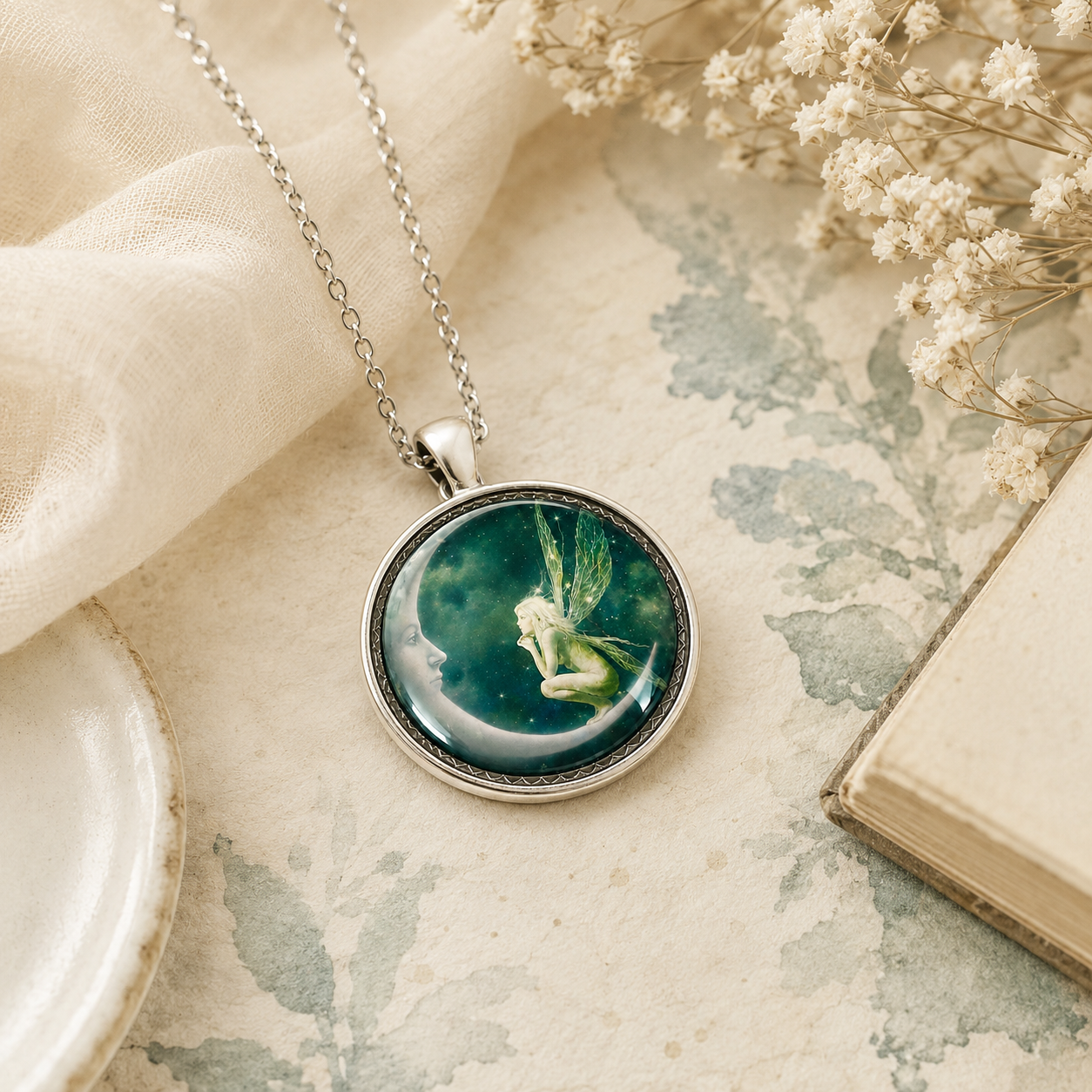 Fairy Moon Necklace - Enchanted Crescent Moon Fairy Pendant