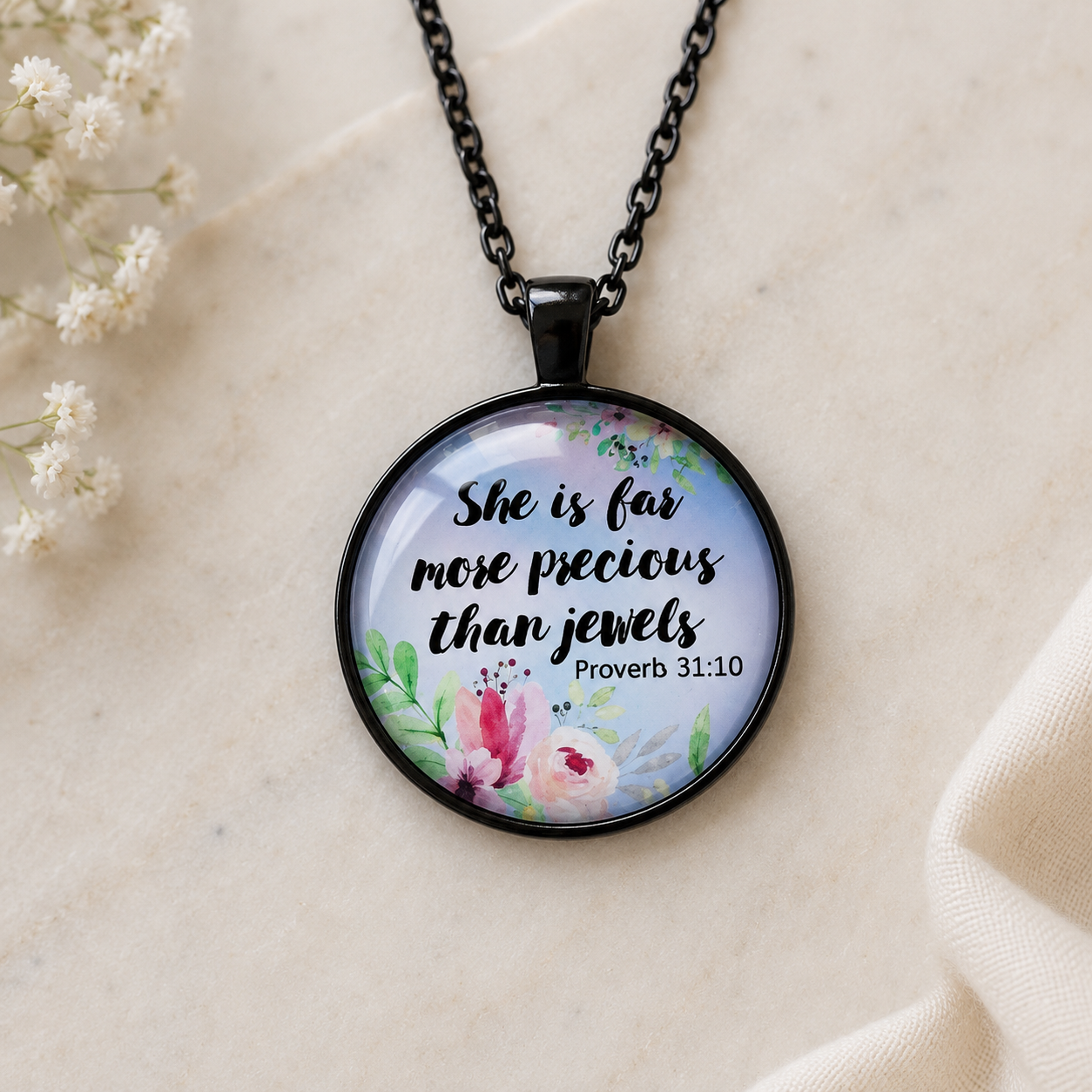 She Is Far More Precious Than Jewels Necklace – Proverbs 31:10 Christian Gift Necklace