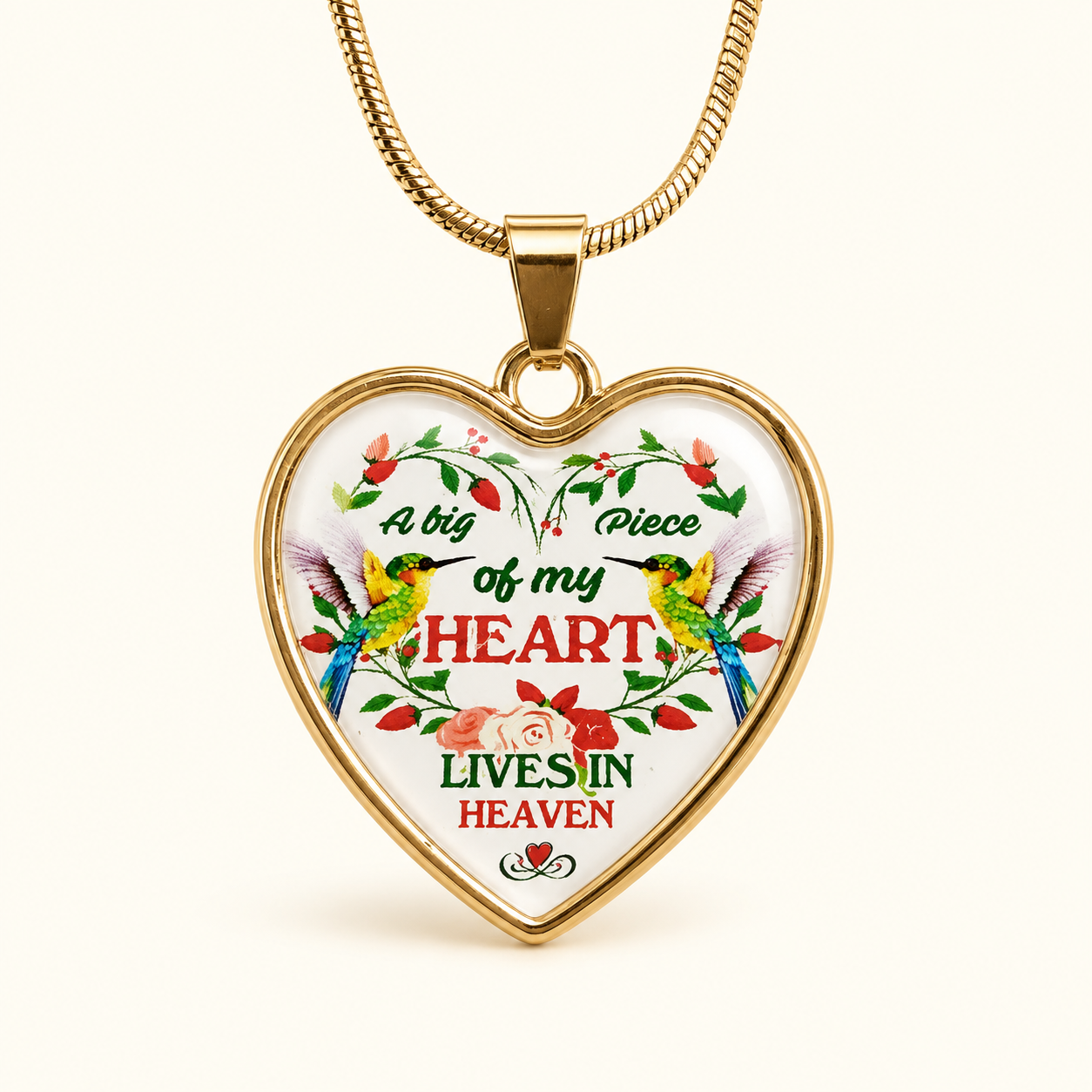 A Big Piece of My Heart Lives in Heaven Necklace – Hummingbird Memorial Pendant