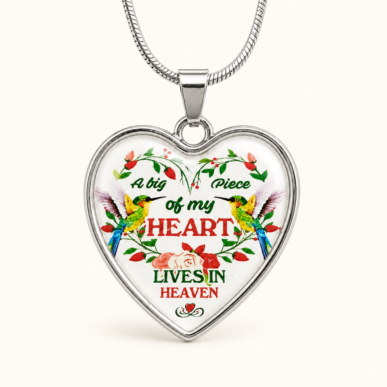 A Big Piece of My Heart Lives in Heaven Necklace – Hummingbird Memorial Pendant