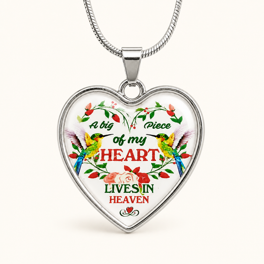 A Big Piece of My Heart Lives in Heaven Necklace – Hummingbird Memorial Pendant