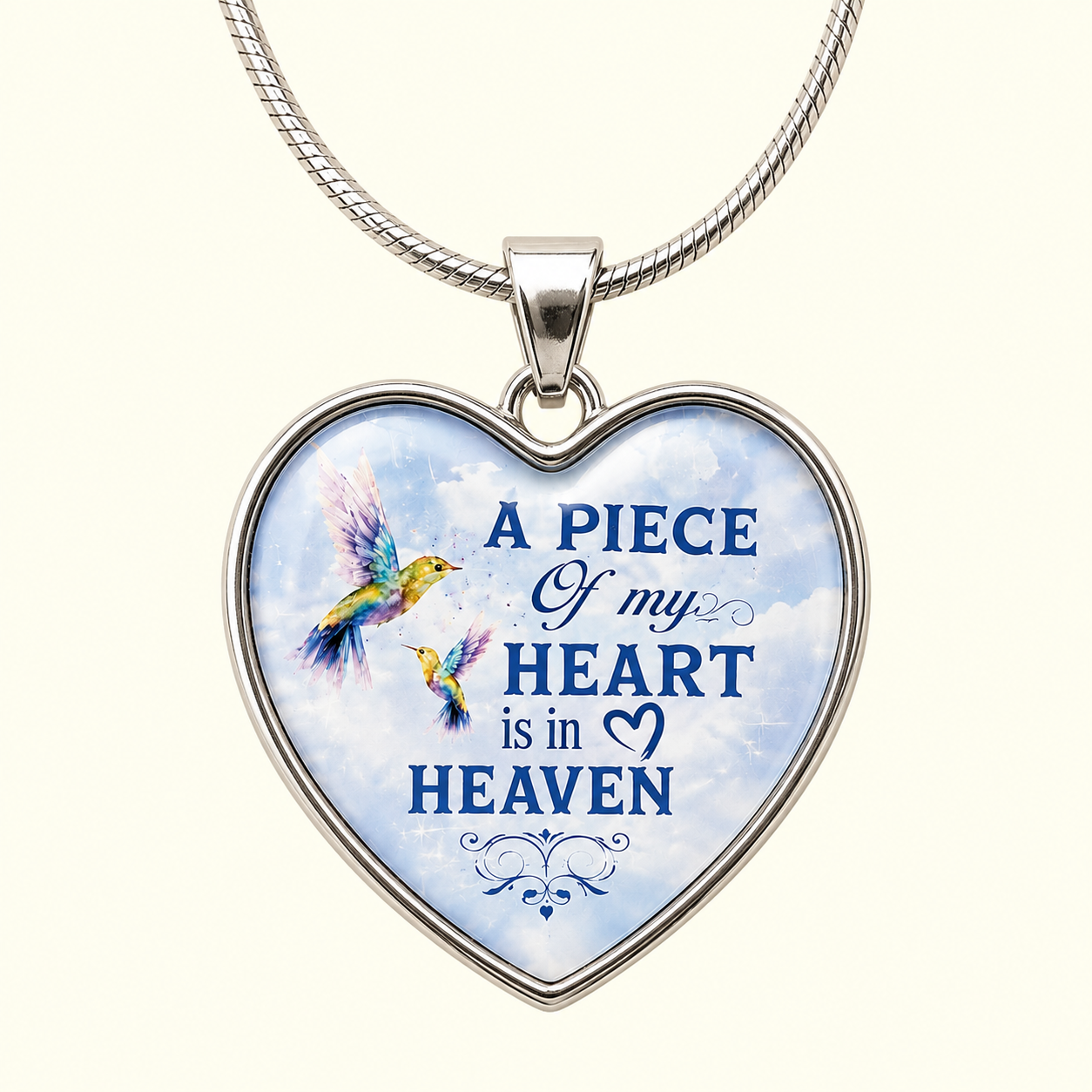 A Piece of My Heart Is in Heaven Necklace – Memorial Hummingbird Heart Pendant