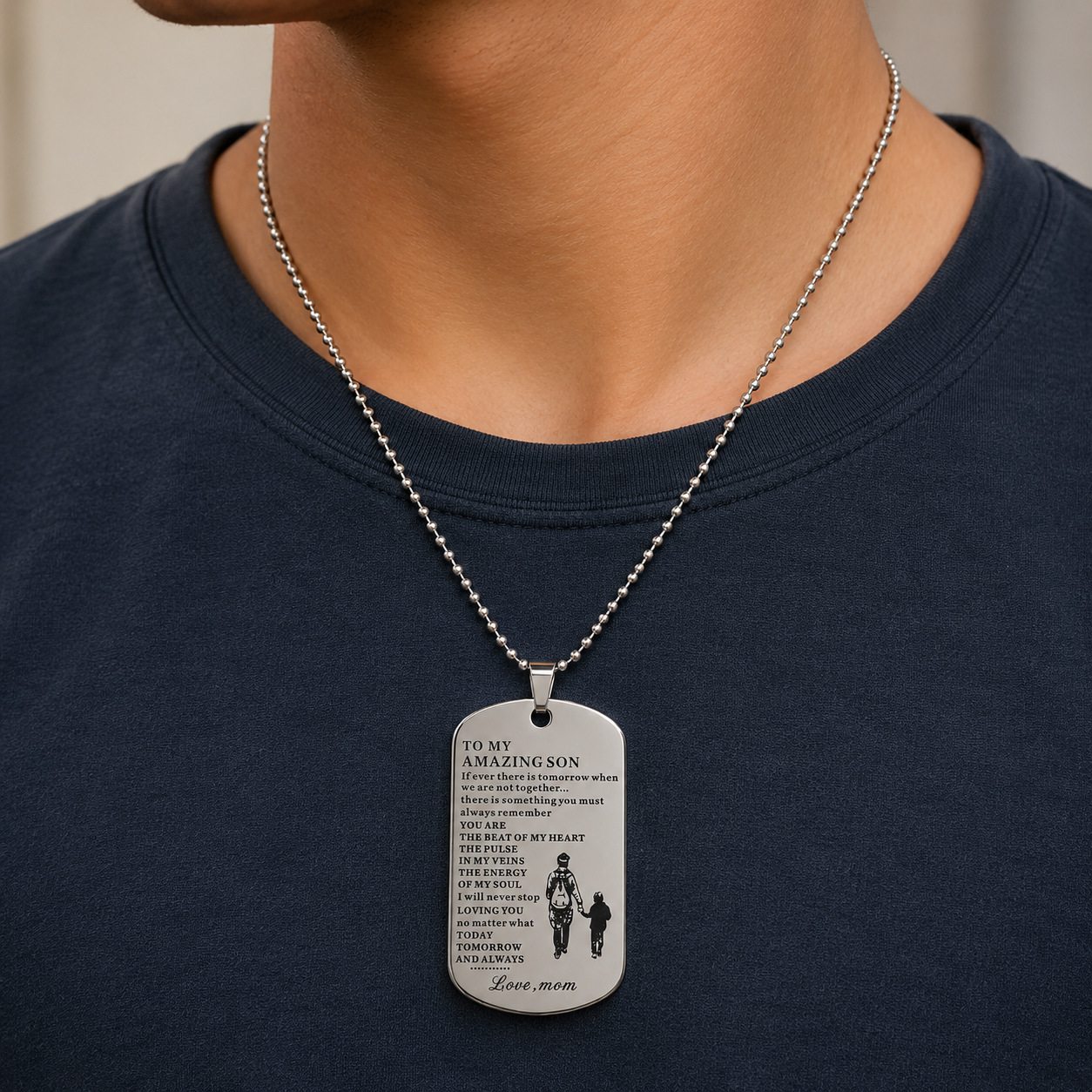 To My Amazing Son Dog Tag Necklace – Love Mom Gift for Son, Inspirational Son Necklace, Meaningful Family Keepsake