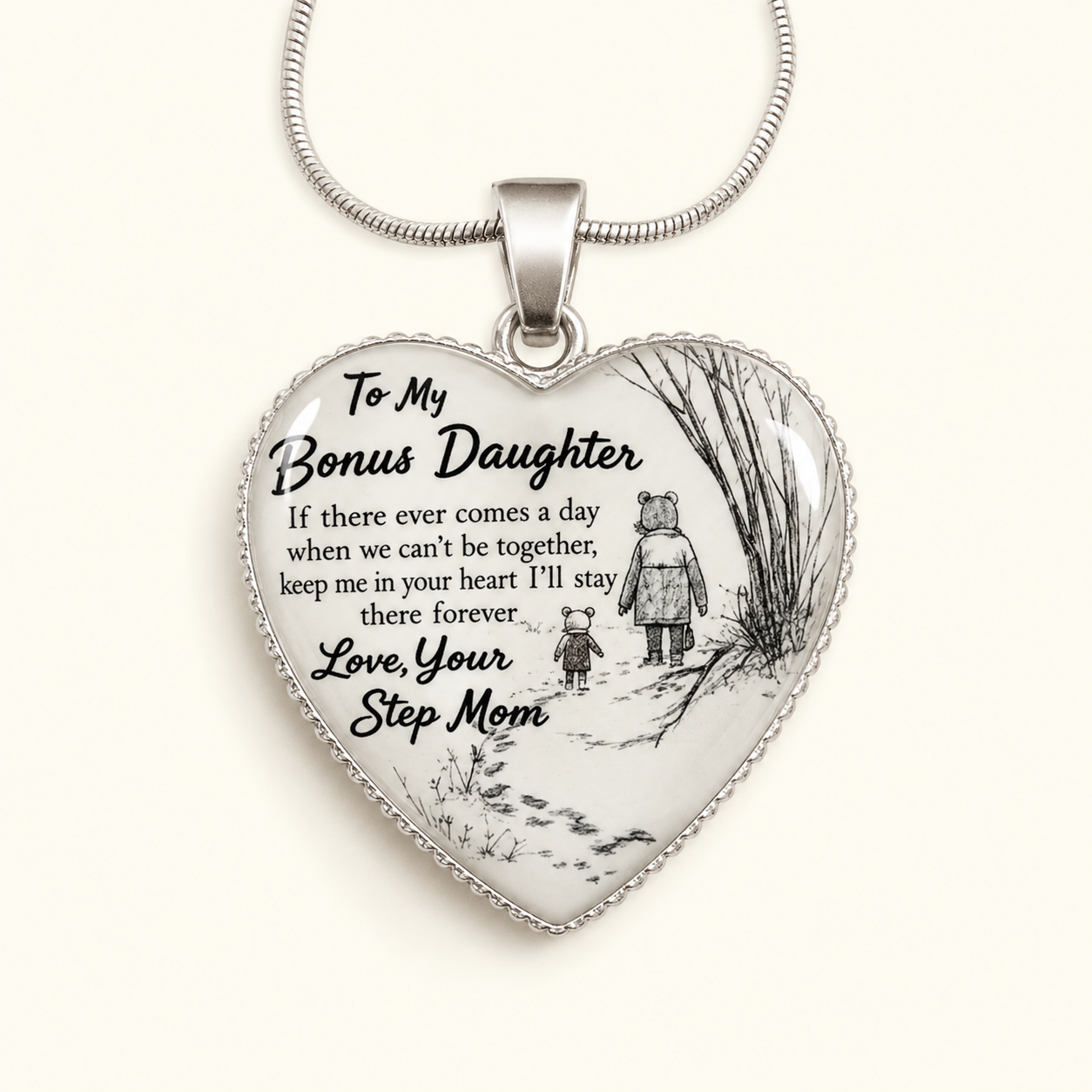 To My Bonus Daughter Heart Necklace from Step Mom – Keep Me in Your Heart Forever