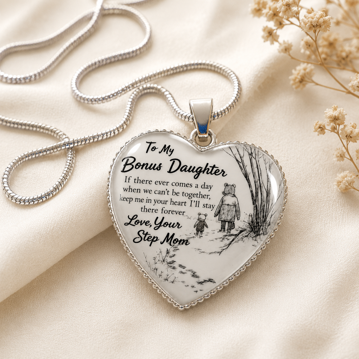 To My Bonus Daughter Heart Necklace from Step Mom – Keep Me in Your Heart Forever