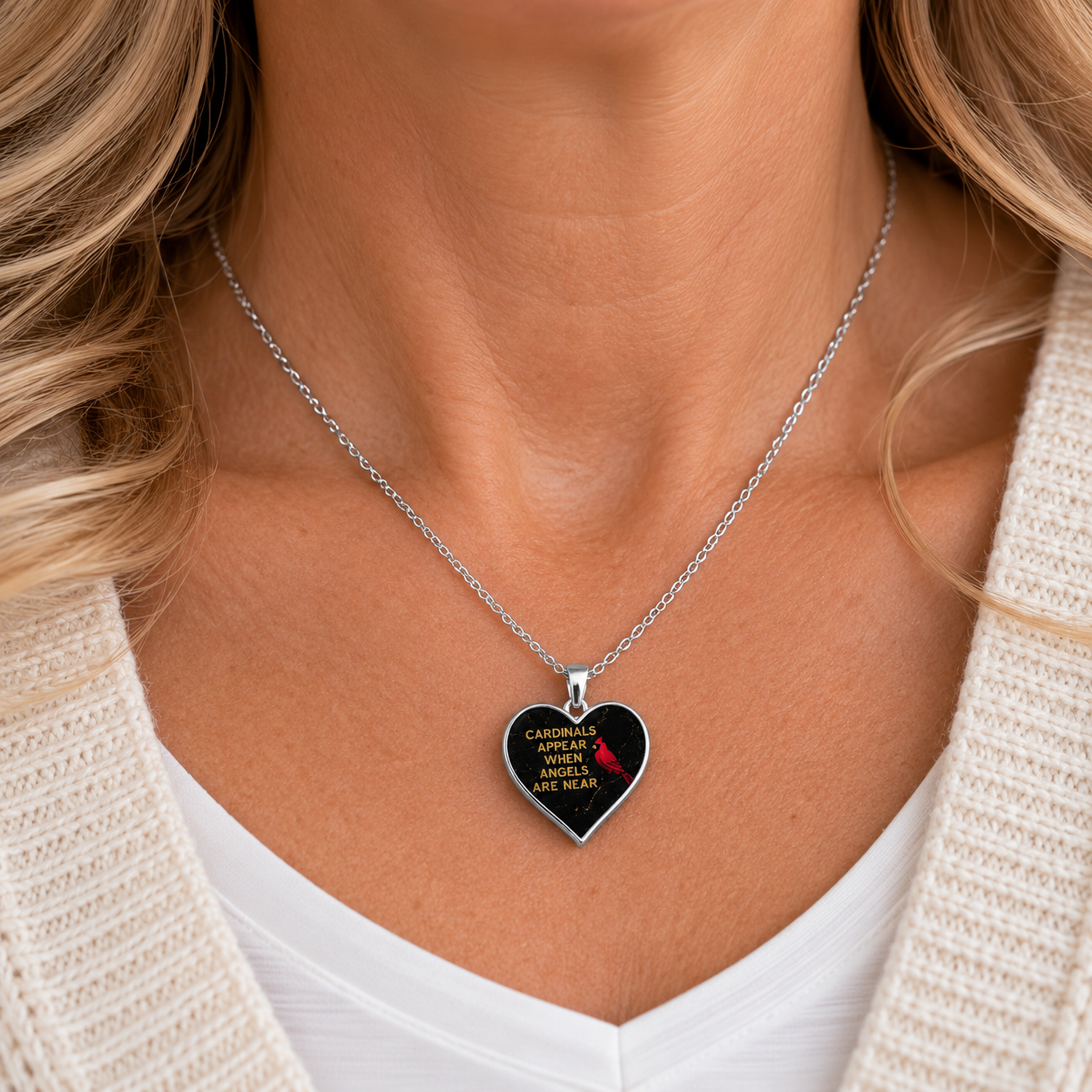 Cardinals Appear When Angels Are Near Necklace – Memorial Cardinal Heart Pendant