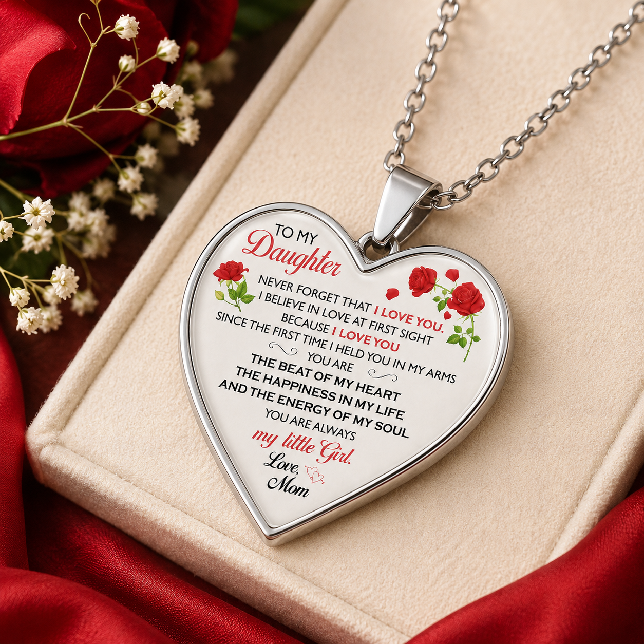 To My Daughter Heart Necklace from Mom – The Beat of My Heart, The Happiness in My Life