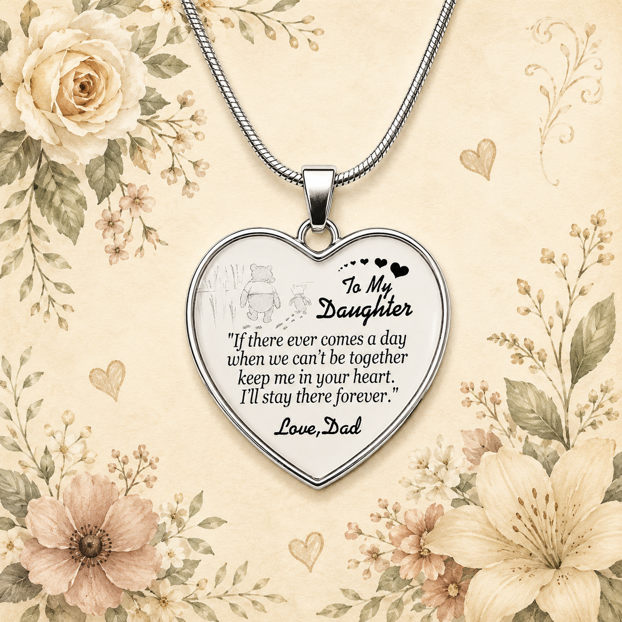 To My Daughter Necklace from Dad – Keep Me in Your Heart Forever – Heart Pendant Gift for Daughter