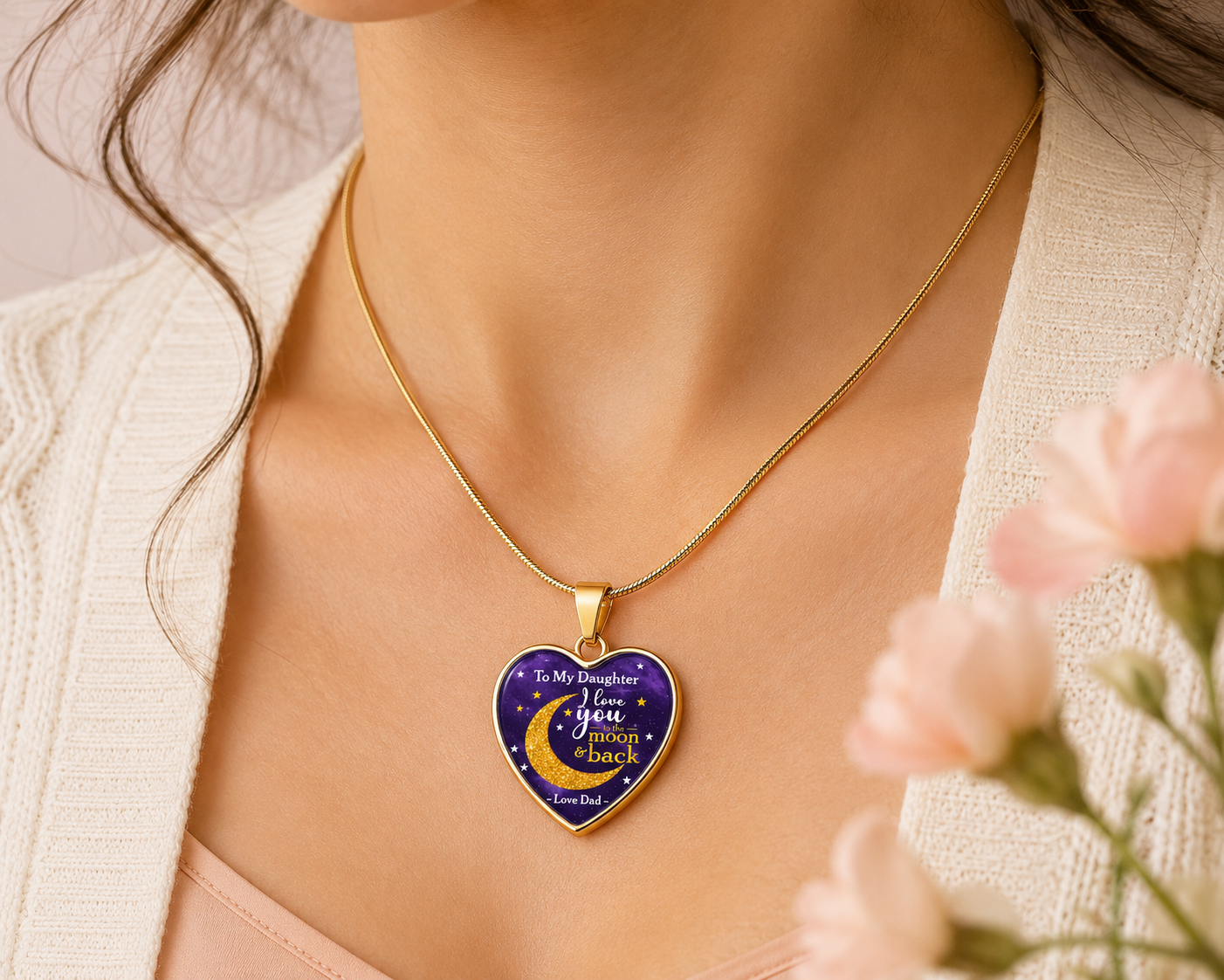 To My Daughter I Love You to the Moon and Back Heart Necklace from Dad – Daughter Gift Necklace