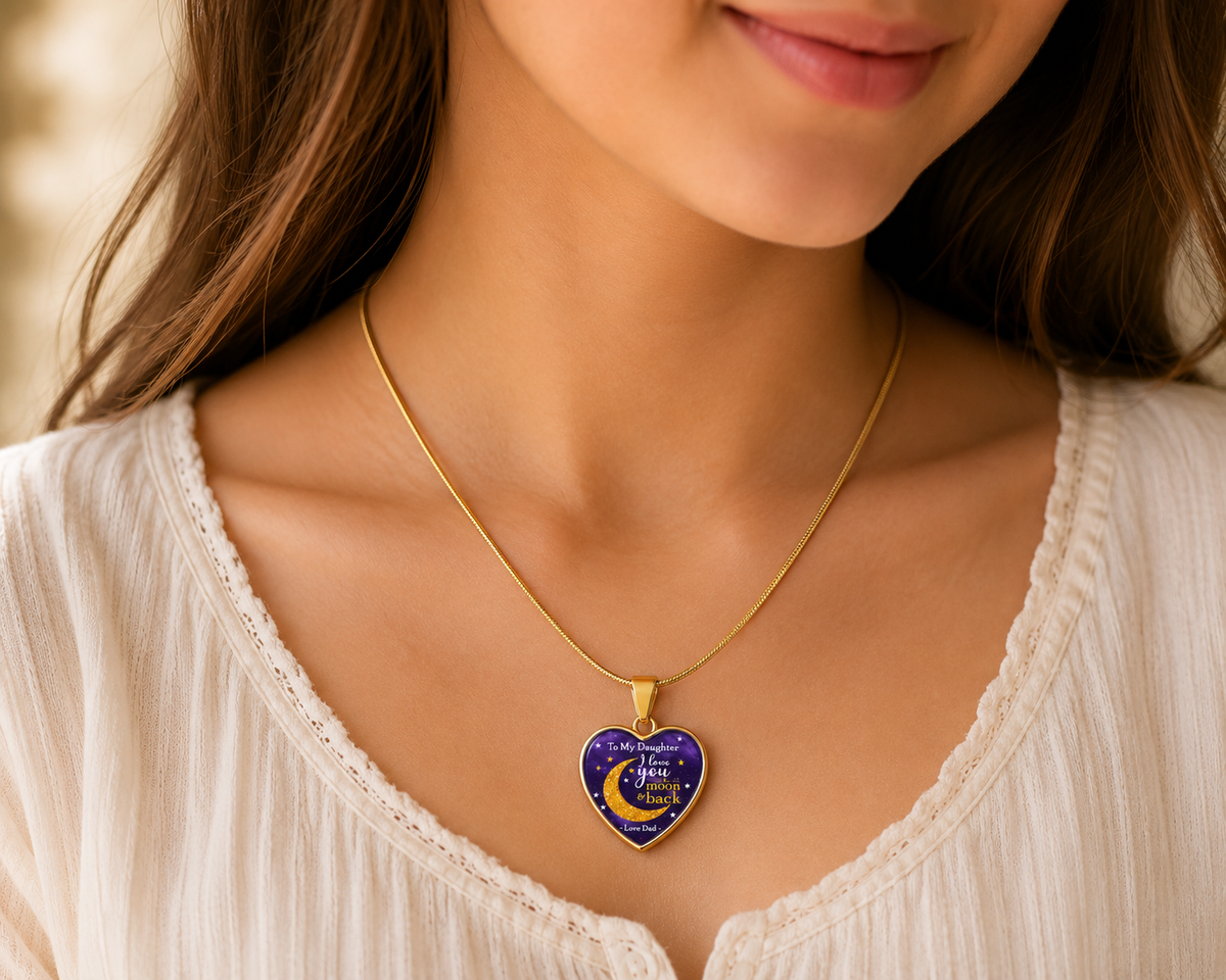 To My Daughter I Love You to the Moon and Back Heart Necklace from Dad – Daughter Gift Necklace