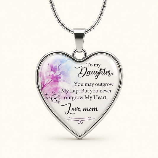 To My Daughter Heart Necklace from Mom – You May Outgrow My Lap But Never My Heart