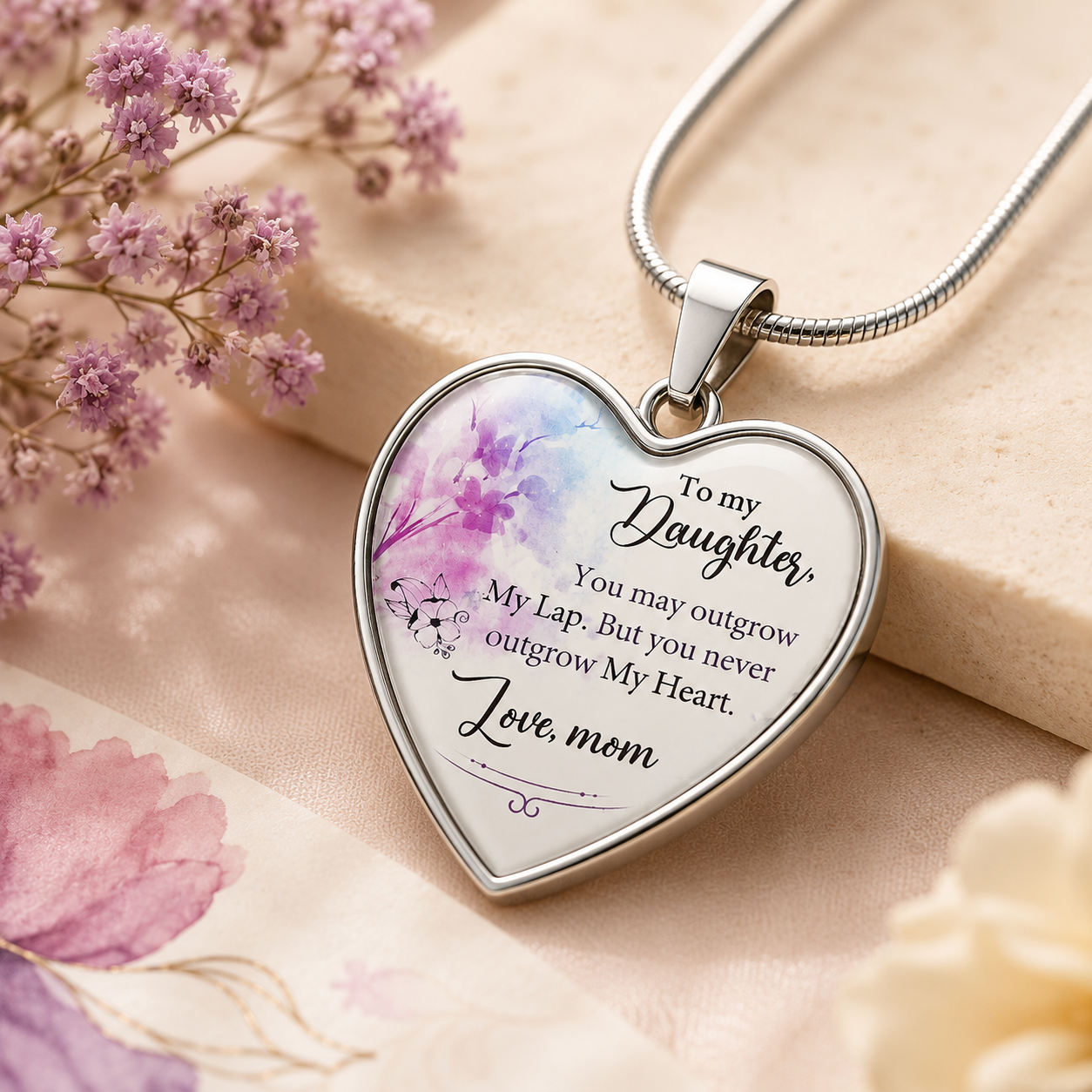 To My Daughter Heart Necklace from Mom – You May Outgrow My Lap But Never My Heart