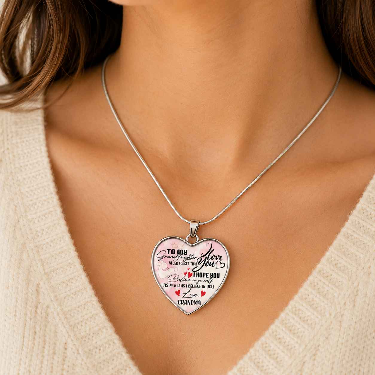 To My Granddaughter Necklace from Grandma – Never Forget That I Love You Heart Pendant Gift