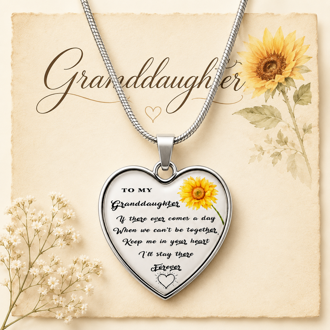 To My Granddaughter Sunflower 🌻 Heart Necklace