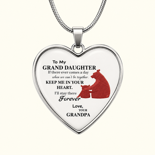 To My Granddaughter Necklace from Grandpa – Keep Me In Your Heart Forever Heart Pendant Gift