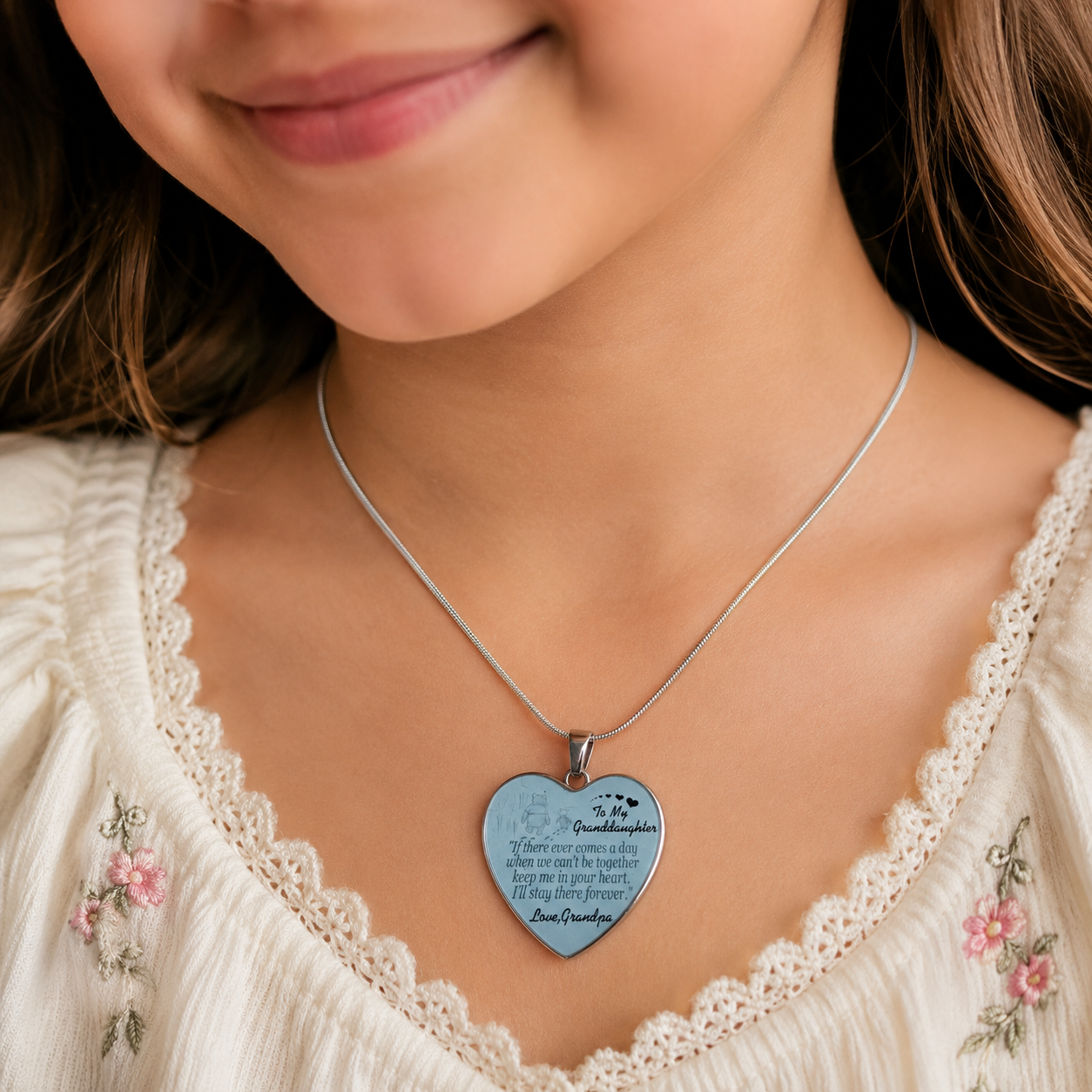 To My Granddaughter Necklace from Grandpa – Keep Me In Your Heart Forever Heart Pendant Gift