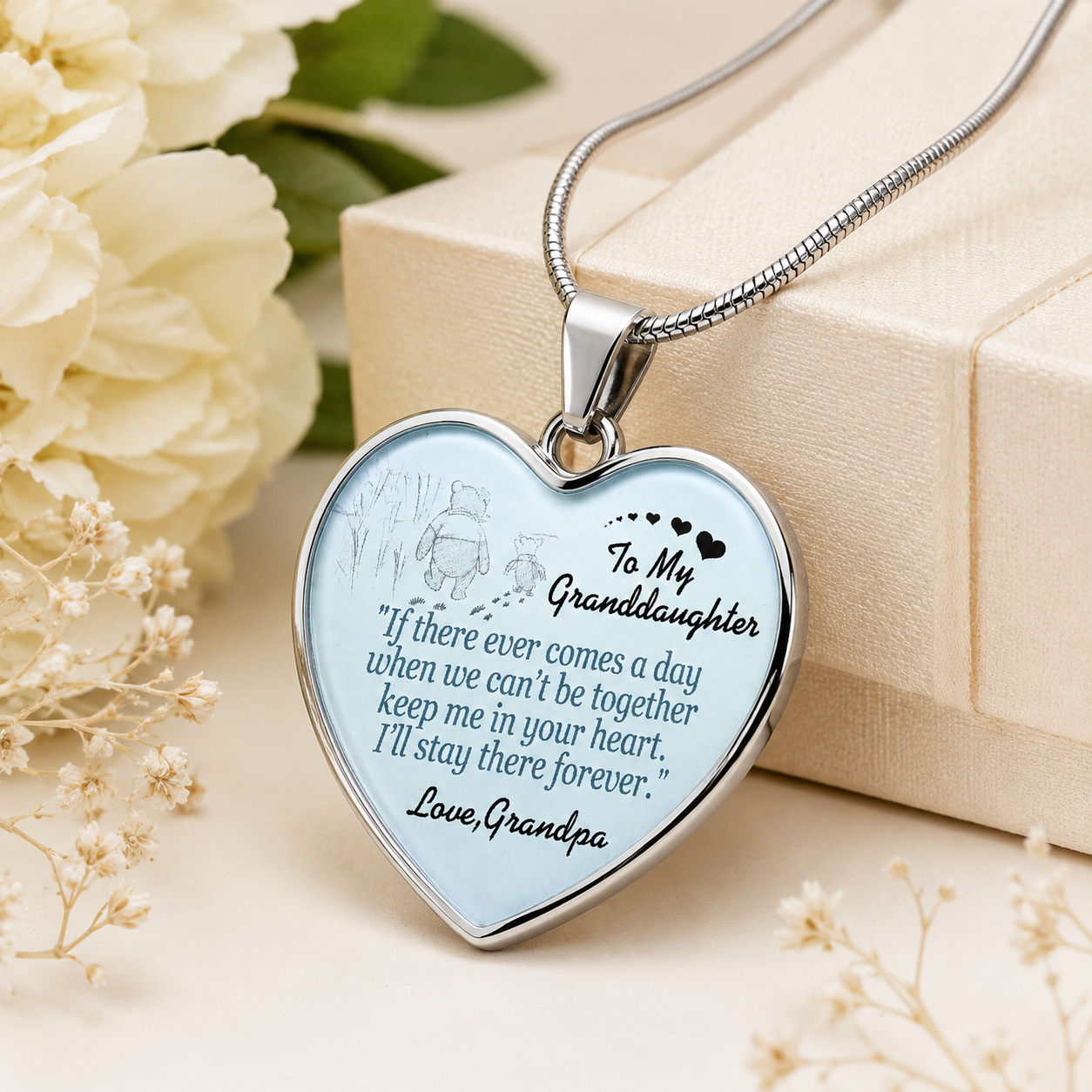 To My Granddaughter Necklace from Grandpa – Keep Me In Your Heart Forever Heart Pendant Gift
