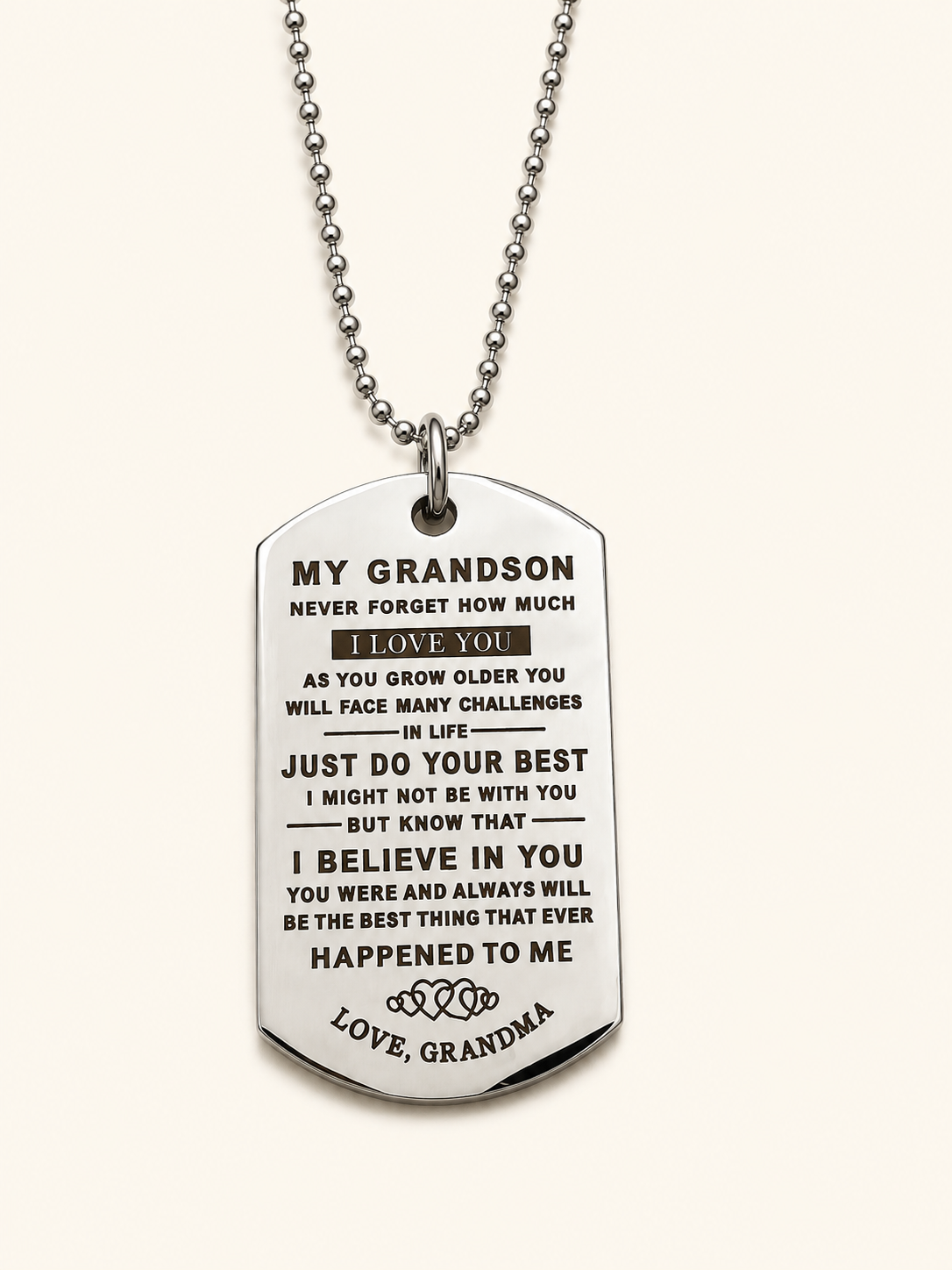 To My Grandson Necklace from Grandma – Never Forget How Much I Love You Dog Tag Pendant Gift