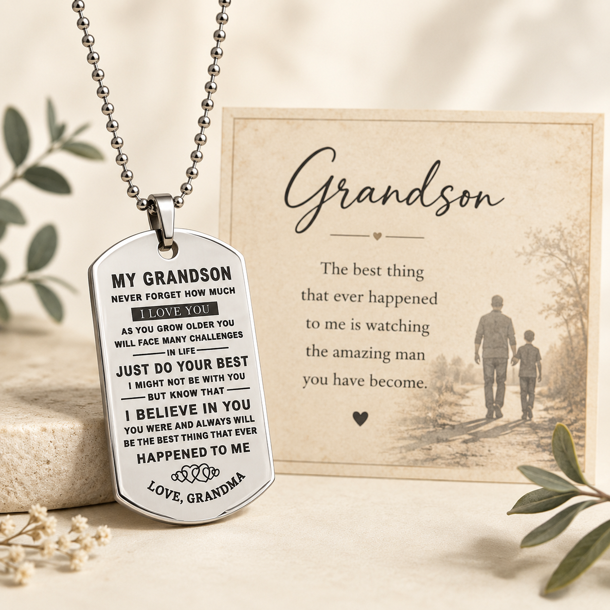 To My Grandson Necklace from Grandma – Never Forget How Much I Love You Dog Tag Pendant Gift