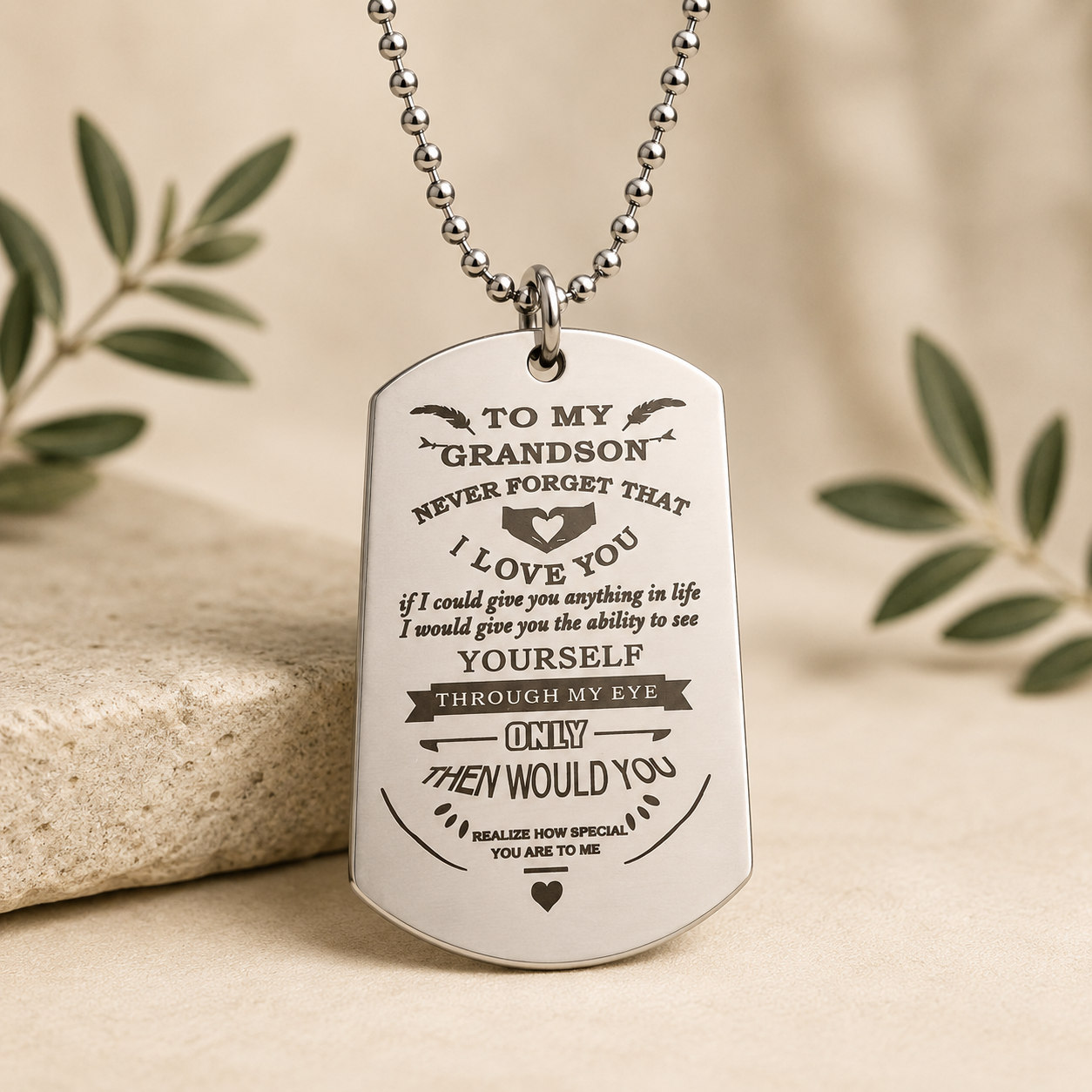 To My Grandson Never Forget That I Love You Dog Tag Necklace – Inspirational Gift from Grandpa or Grandma