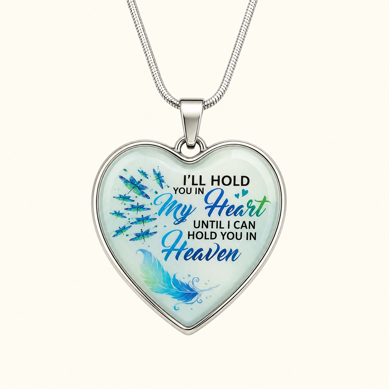 I'll Hold You in My Heart Until I Can Hold You in Heaven Necklace – Dragonfly Memorial Pendant