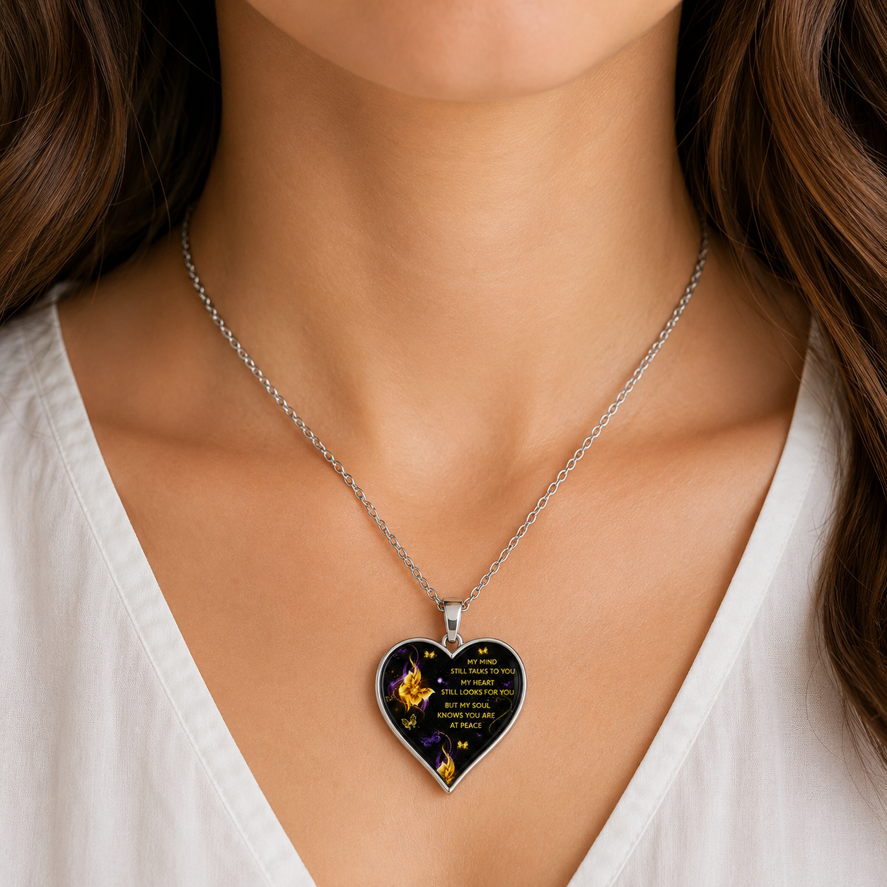 My Mind Still Talks to You Memorial Necklace – Heart in Heaven Butterfly Pendan