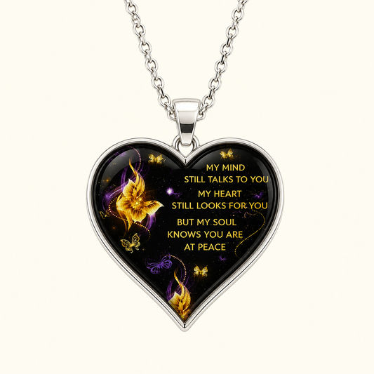 My Mind Still Talks to You Memorial Necklace – Heart in Heaven Butterfly Pendan
