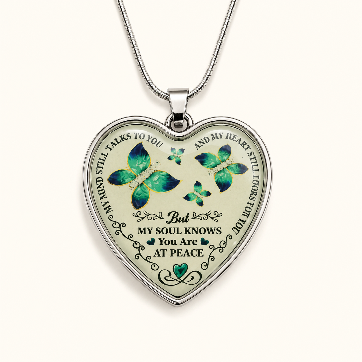 My Mind Still Talks to You Memorial Necklace – Butterfly Heart Remembrance Pendant