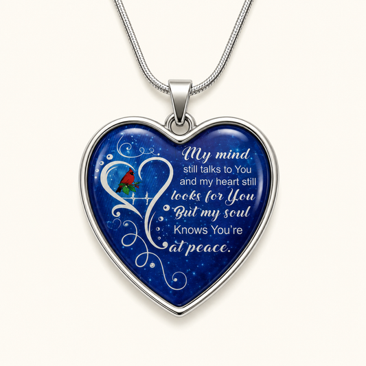 My Mind Still Talks to You Cardinal Memorial Necklace – Heart Remembrance Pendant