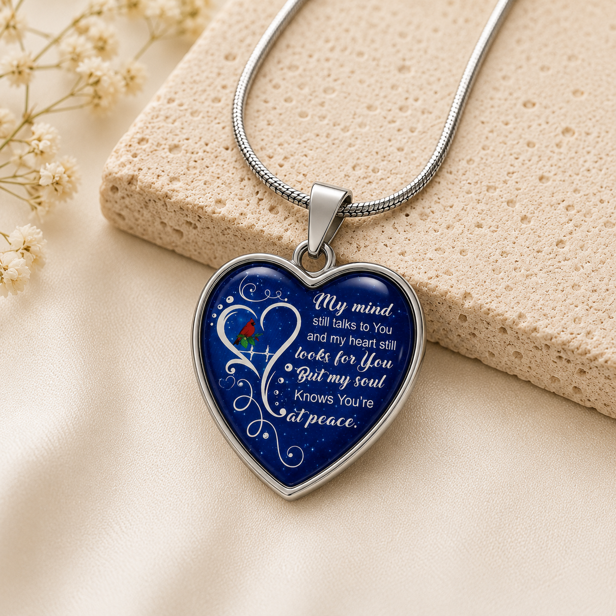 My Mind Still Talks to You Cardinal Memorial Necklace – Heart Remembrance Pendant