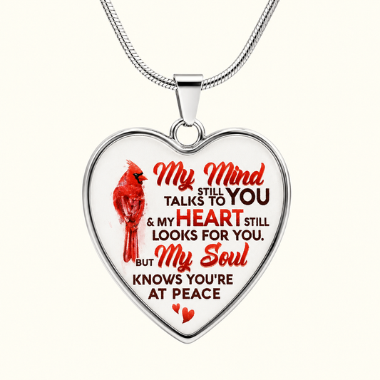 Cardinal Memorial Heart Necklace – My Mind Still Talks to You Sympathy Gift