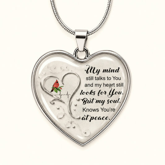 Cardinal Memorial Heart Necklace – My Mind Still Talks to You Remembrance Gift