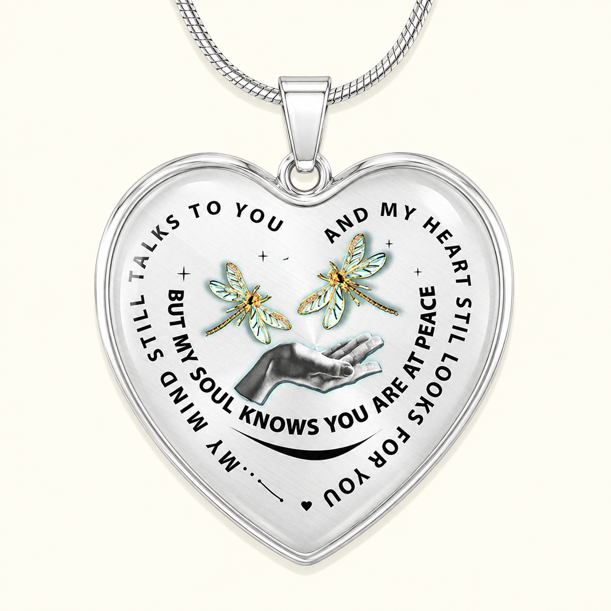 Dragonfly Memorial Heart Necklace – My Mind Still Talks to You Remembrance Gift