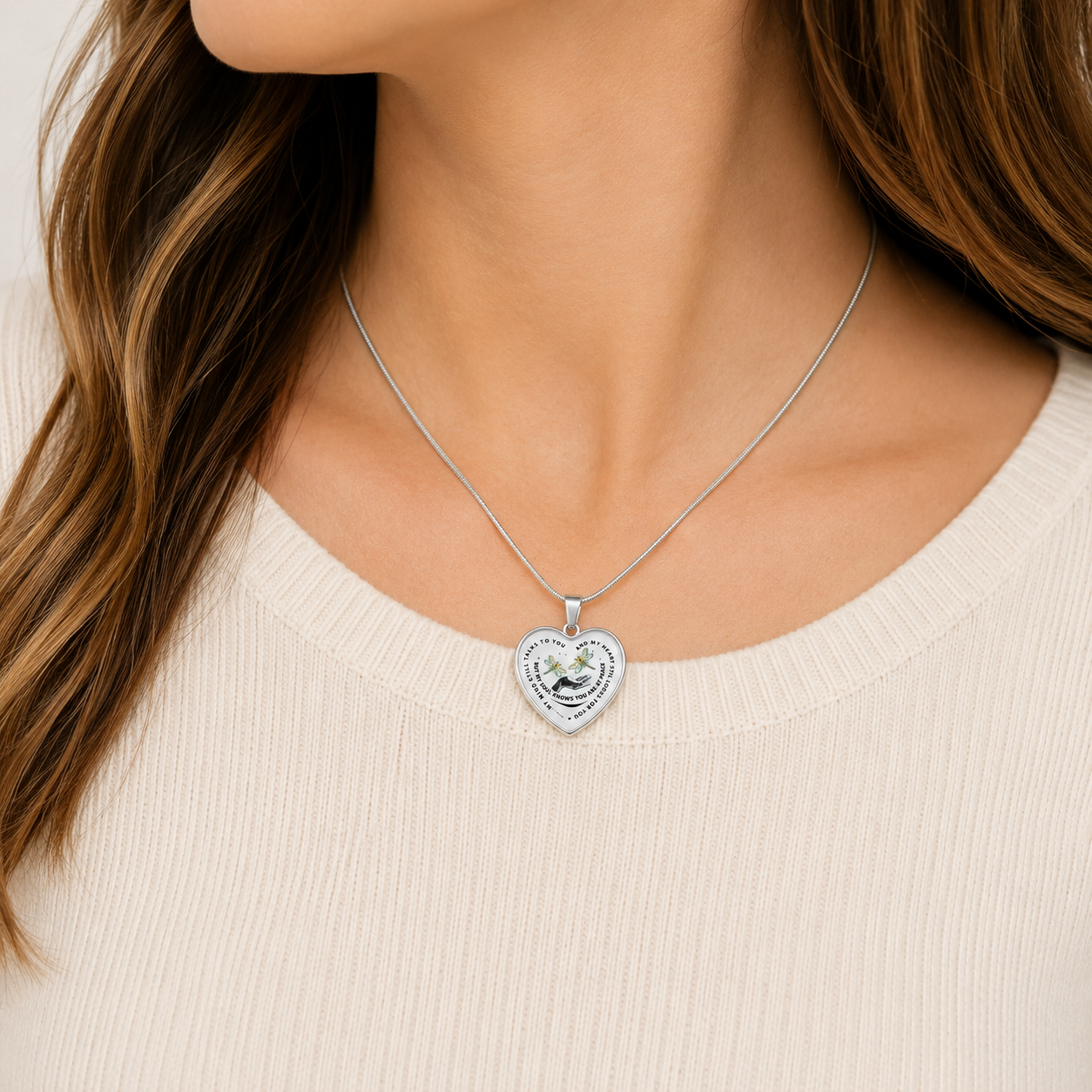 Dragonfly Memorial Heart Necklace – My Mind Still Talks to You Remembrance Gift