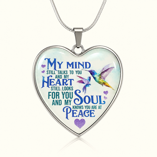 Hummingbird Memorial Heart Necklace – My Mind Still Talks to You Sympathy Gift