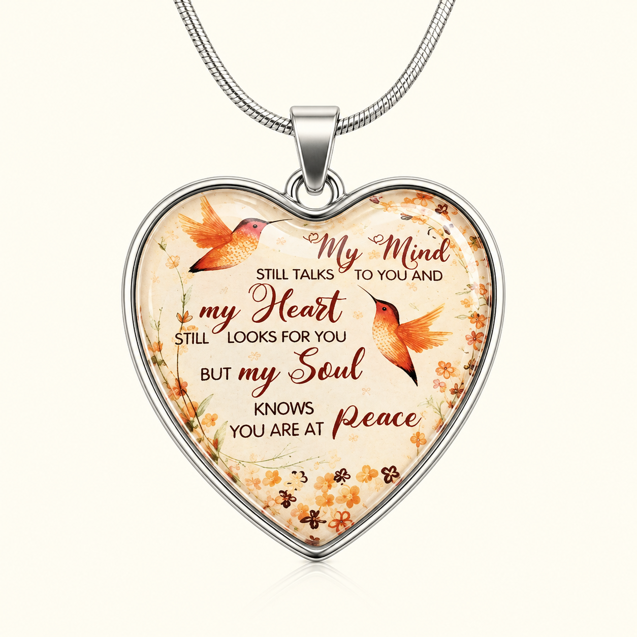 HummingBird Memorial Heart Necklace – My Mind Still Talks to You Sympathy Gift