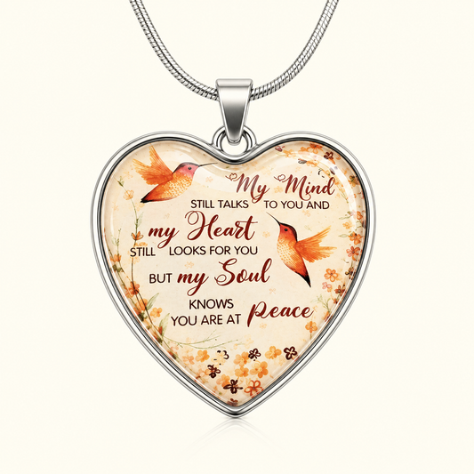 HummingBird Memorial Heart Necklace – My Mind Still Talks to You Sympathy Gift