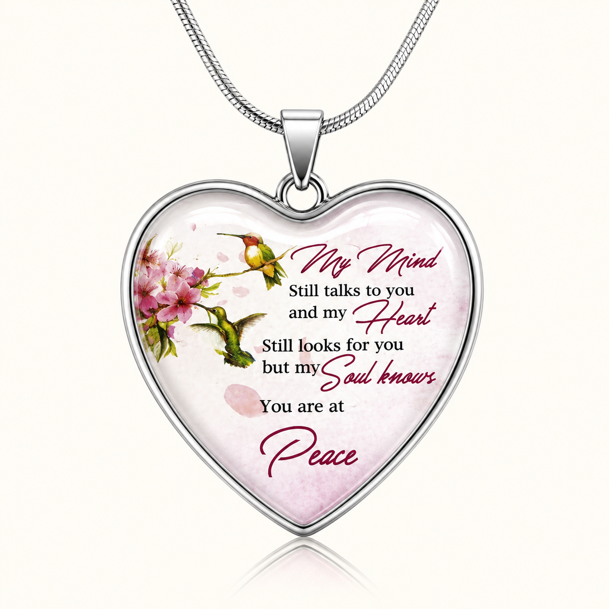 Hummingbird Memorial Heart Necklace – My Mind Still Talks to You Remembrance Gift