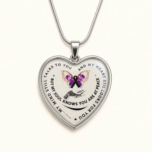 My Mind Still Talks to You Memorial Necklace – Butterfly Remembrance Heart Pendant