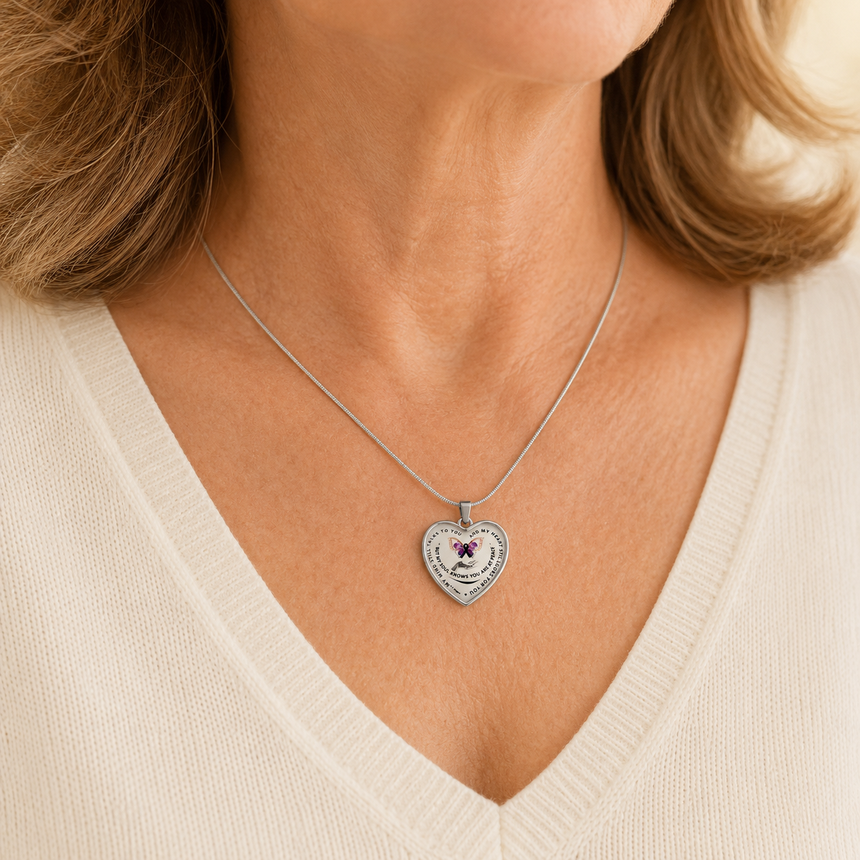 My Mind Still Talks to You Memorial Necklace – Butterfly Remembrance Heart Pendant