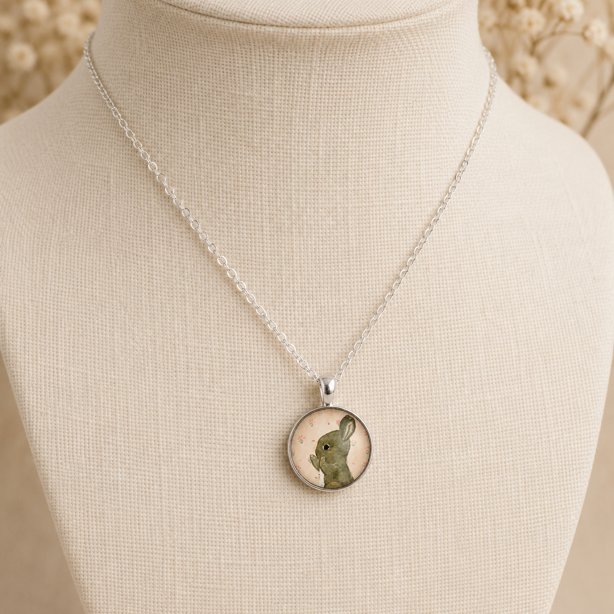 Watercolor Bunny Necklace 🐇 Woodland Rabbit Keepsake Gift