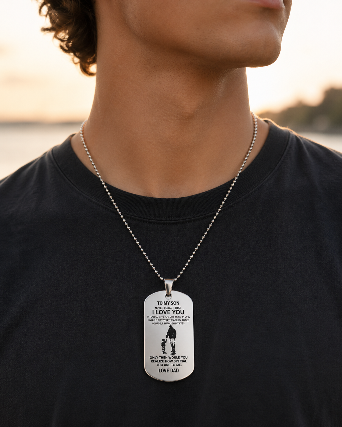 To My Son Dog Tag Necklace – Through My Eyes You'll See How Special You Are, Love Dad Gift