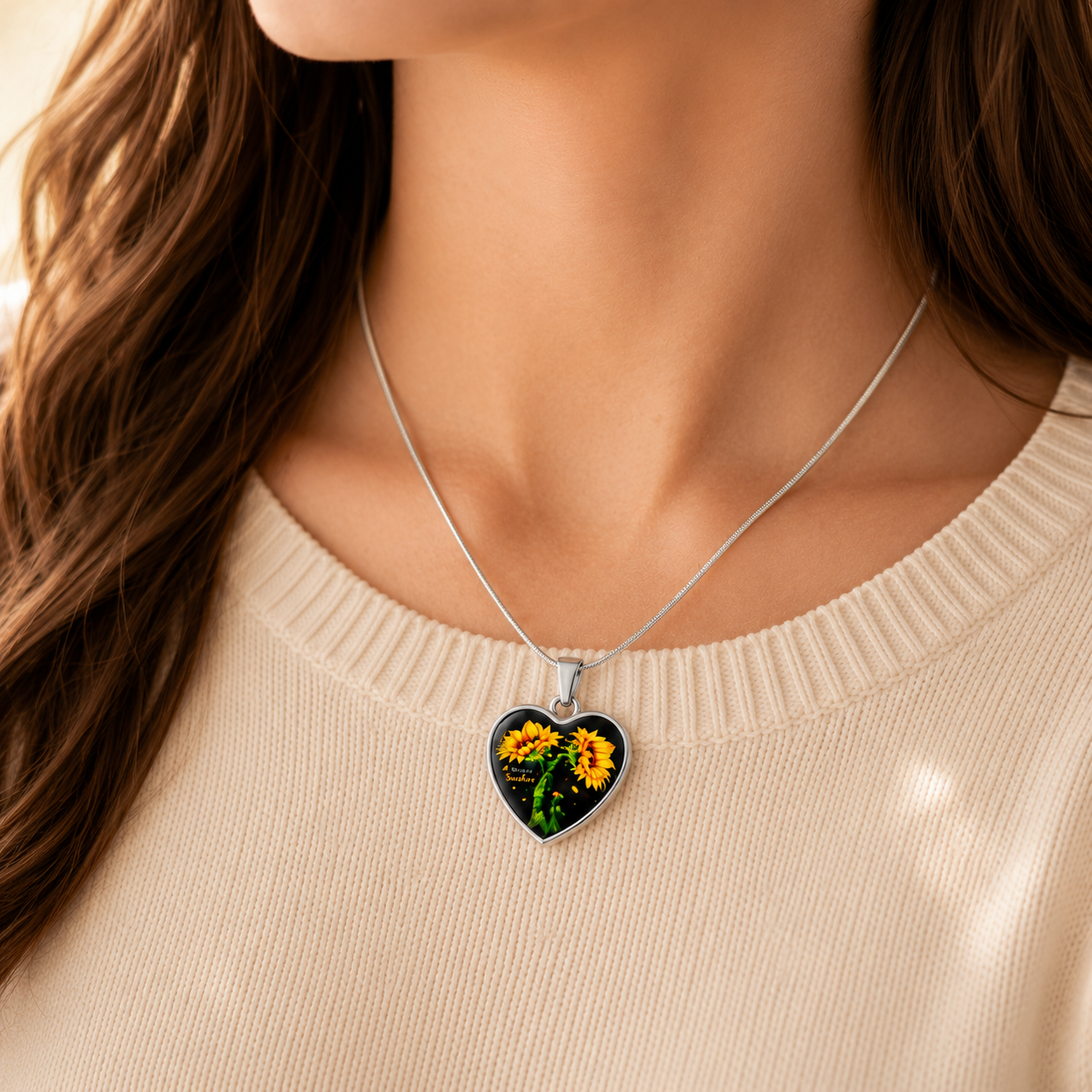 You Are My Sunshine Necklace – Sunflower Heart Pendant Gift